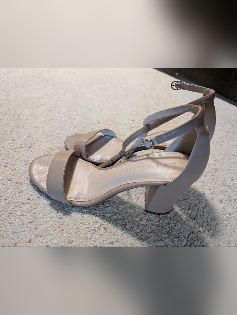Kelly & Katie Taupe Block Heel Sandals with Ankle Strap
